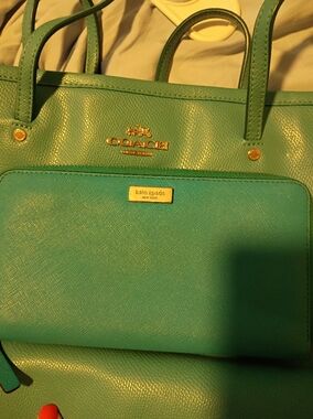 Coach Tote W Matching Kate Spade Wallet TorquioseBlue Not Green Leather  EUC